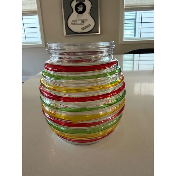 Other - Multicolor Striped Art Glass Vase 5.5" Hand Painted Drip Design